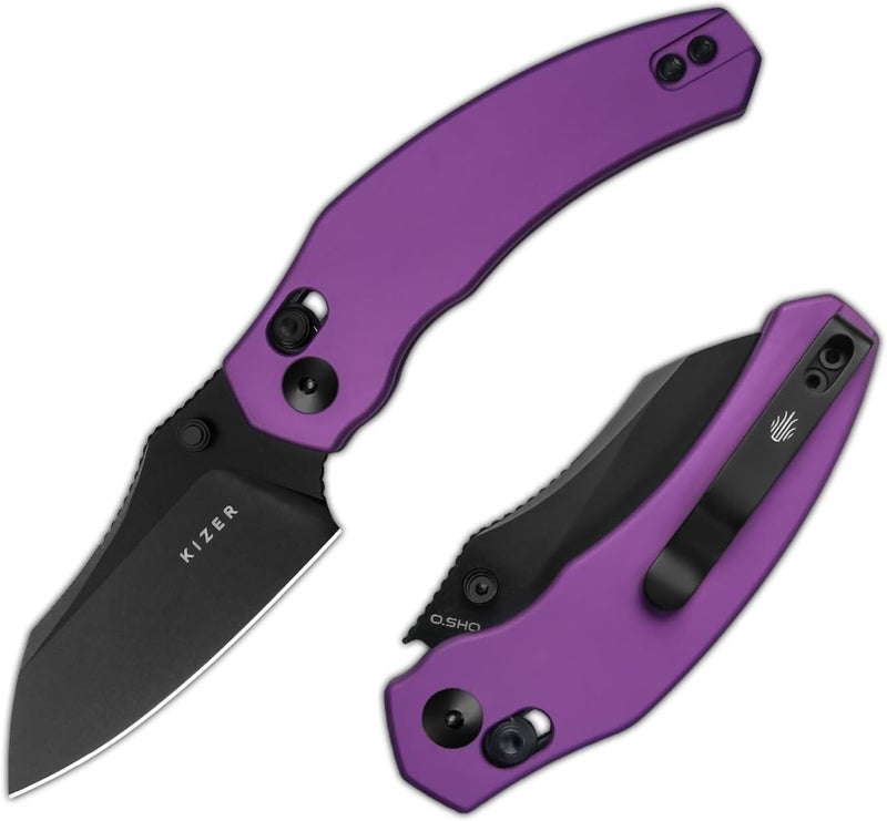 KIZER Mini Bulldog Pocket Knife, 2.5” Nitro V Sheepsfoot Blade Folding Knife, Aluminum Handle Clutch Lock Small EDC Knife for Men Women Gift, Fishing Hiking Camping Hunting Knives V3672SA1 - Image 1